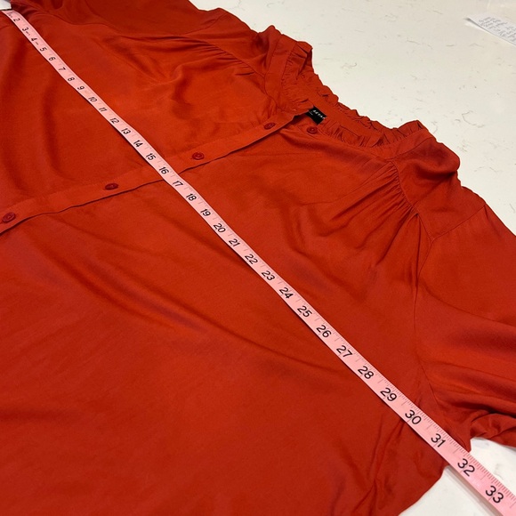Lane Bryant Rust Ruffle Neck Pleated Long Sleeve Button Down Top NWT - Picture 7 of 9